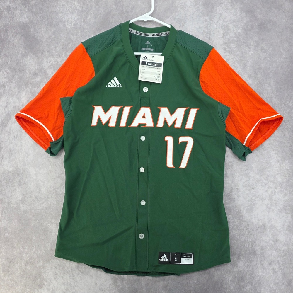 Adidas Miami Hurricanes Baseball Sample Jersey Green Orange Mens Small New